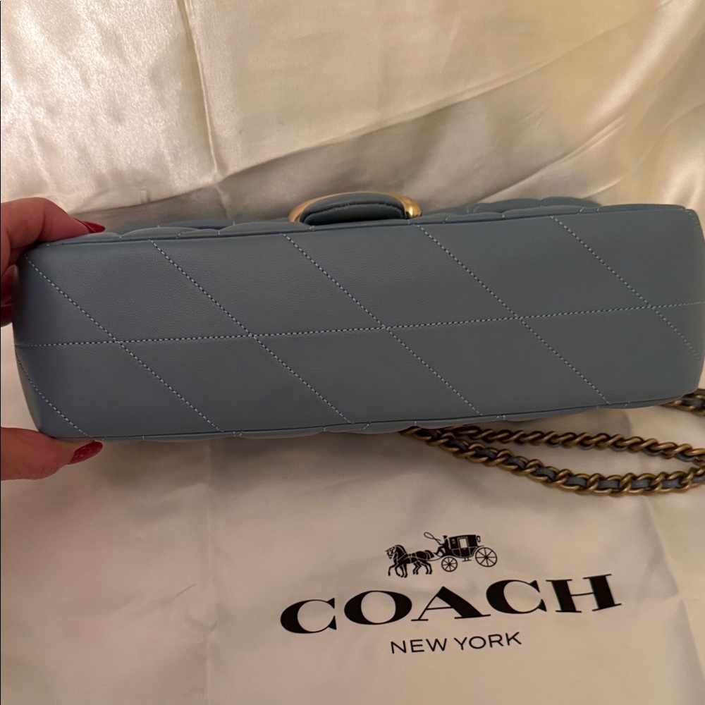 Coach Quilted Shoulder Bag in Light Blue with Gold Hardware - Picture 6 of 11